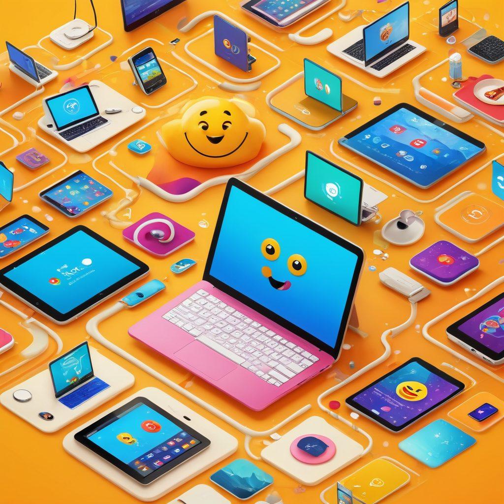 A vibrant digital landscape featuring whimsical cartoon characters exploring a cheerful adult content platform. Bright colors and playful icons symbolize excitement and joy, with abstract pathways guiding users through engaging experiences. Include elements like laptops, tablets, and happy emojis to emphasize the digital theme. super-realistic. vibrant colors. playful and whimsical style.